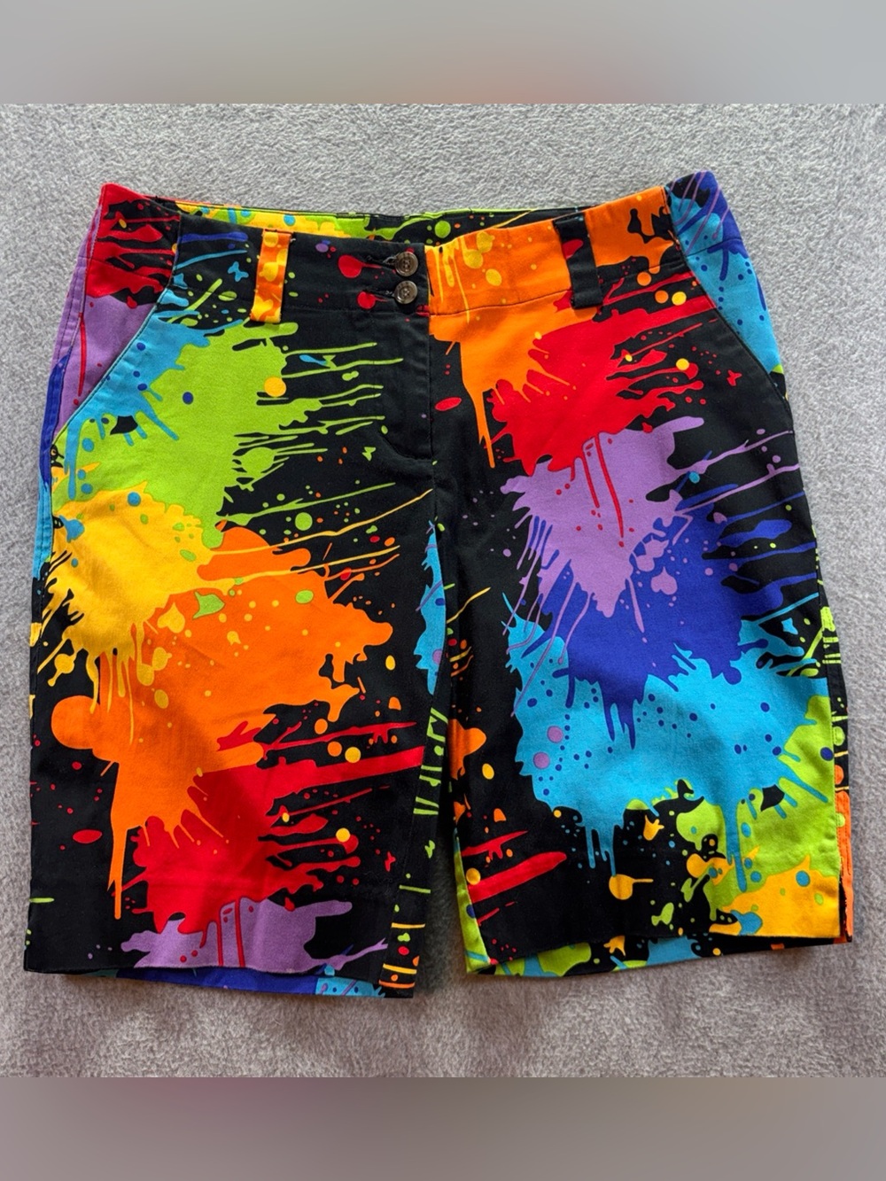 LOUDMOUTH Paint Splatter Bermuda Golf  Shorts Rainbow Stretch Women’s 6 EUC